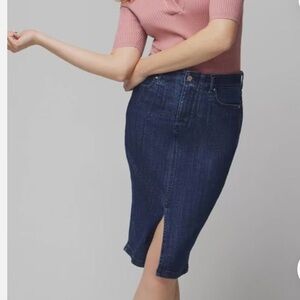 White House Black Market blue denim pencil skirt corset waist